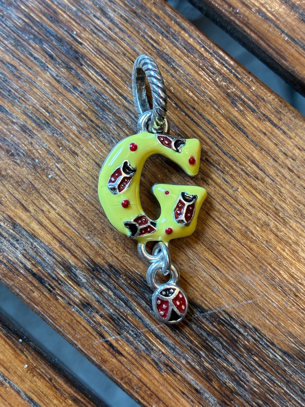 Brighton Yellow Enamel Letter G Charm with Ladybug Accents